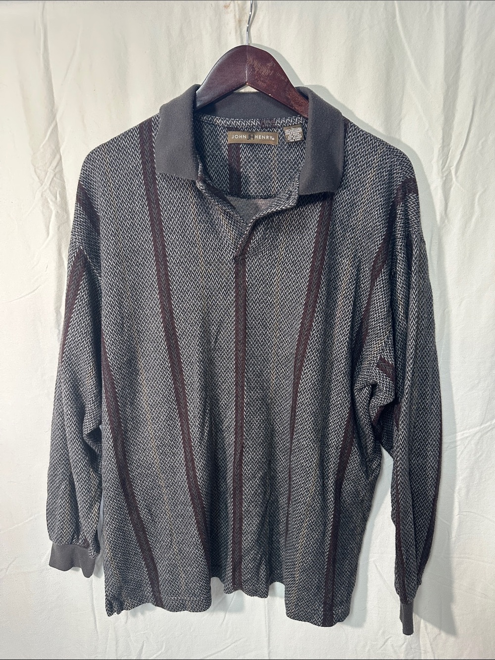 Vintage John Henry Brown & Gray Striped Knit Polo